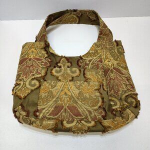 Handmade Boho Chic Paisley Tapestry Hobo Tote Bag Brocade Pattern Vintage Fabric